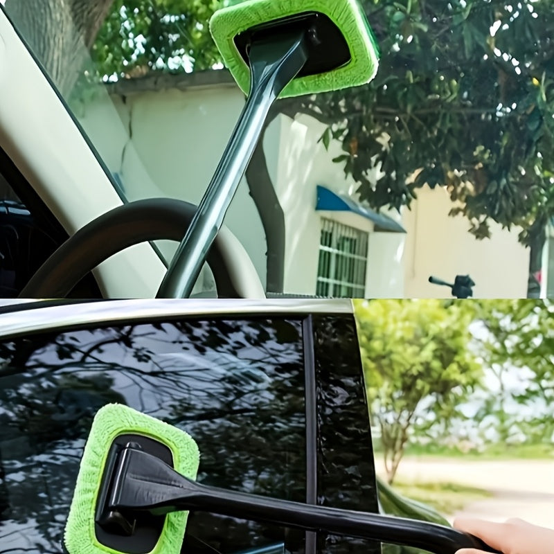 Car Window Cleaning Brush Kit – Long Handle Windshield Cleaner Tool with Rain Scraper for Interior & Exterior Auto Glass