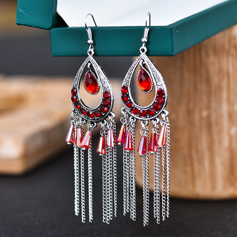 Elegant Multi-Layer Crystal & Rhinestone Teardrop Earrings - Alloy Fashion Jewelry for Women, Boho Chic