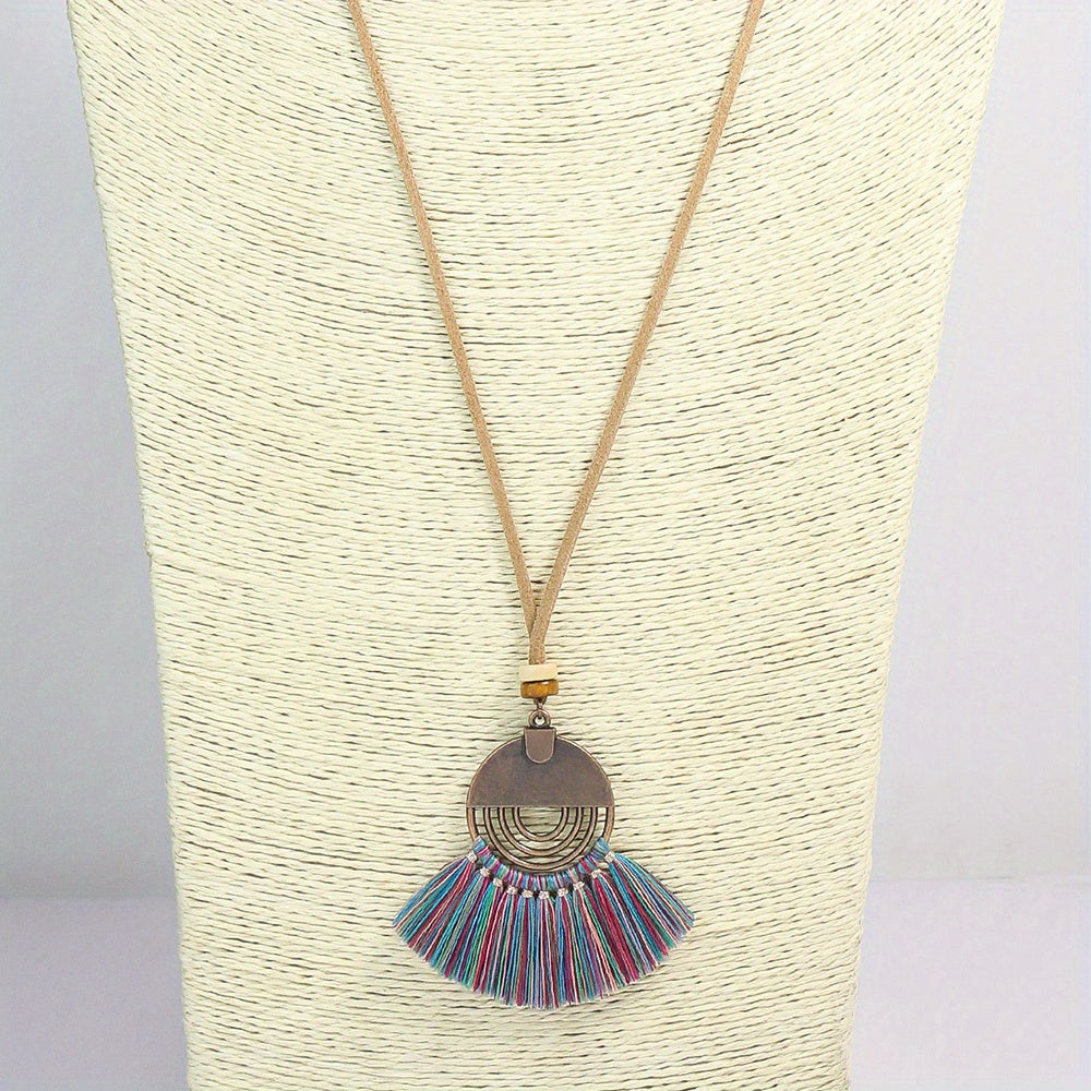 Boho-Chic 3pcs Set: Vintage-Inspired Tassel & Flower Pendant Necklaces with Rhinestone Accents - Zinc Alloy, Antique Bronze Finish for Casual Attire