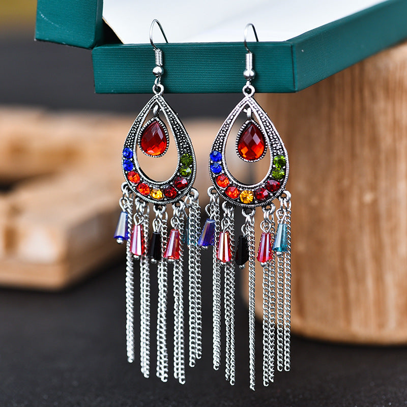 Elegant Multi-Layer Crystal & Rhinestone Teardrop Earrings - Alloy Fashion Jewelry for Women, Boho Chic