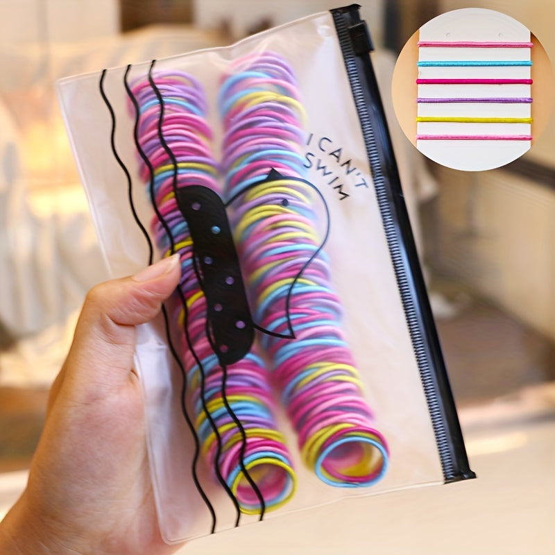 200pcs Cute Hair Elastics – Colorful Soft Hair Ties for Kids & Girls