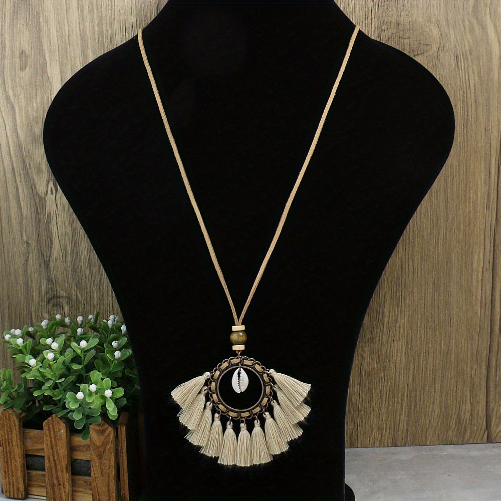 Boho-Chic 3pcs Set: Vintage-Inspired Tassel & Flower Pendant Necklaces with Rhinestone Accents - Zinc Alloy, Antique Bronze Finish for Casual Attire