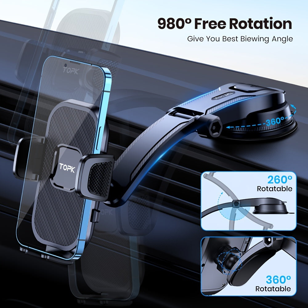 D38-C Car Phone Holder Mount by TOPK, Enhanced Adjustable Cell Phone Holder for Car Dashboard, Works with All Phones in Both Horizontal And Vertical Positions