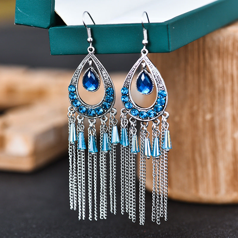 Elegant Multi-Layer Crystal & Rhinestone Teardrop Earrings - Alloy Fashion Jewelry for Women, Boho Chic