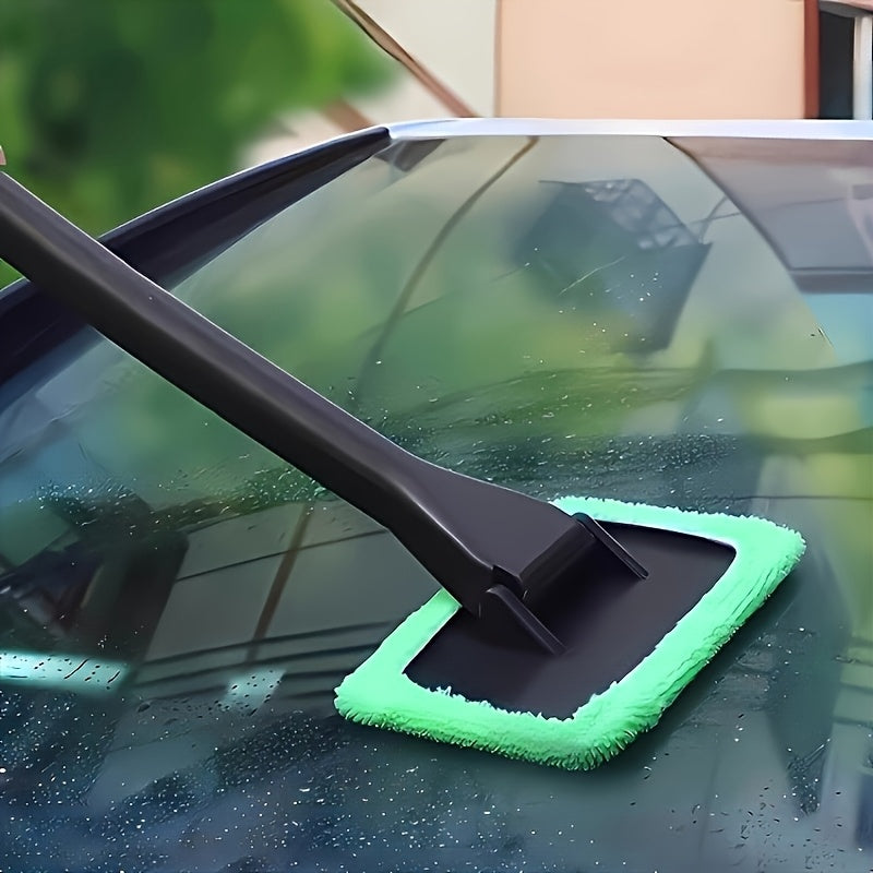 Car Window Cleaning Brush Kit – Long Handle Windshield Cleaner Tool with Rain Scraper for Interior & Exterior Auto Glass