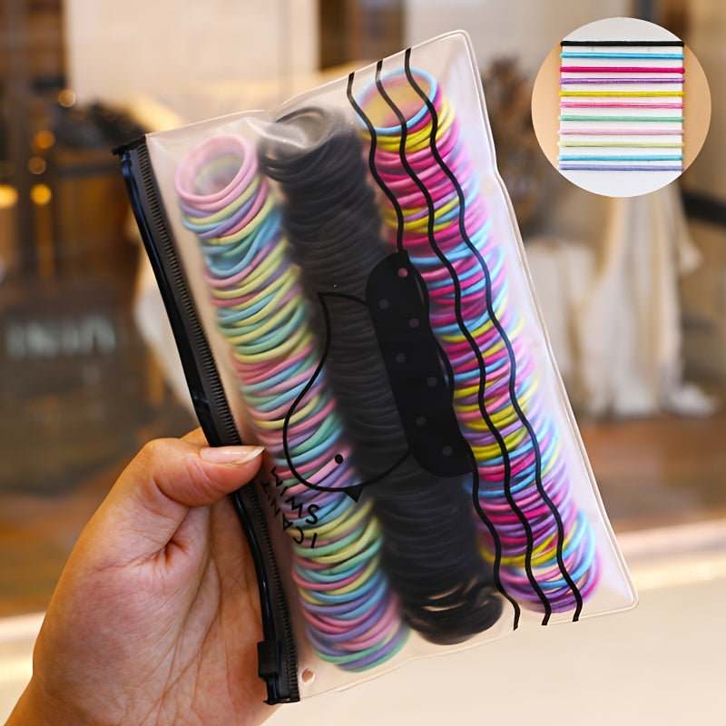 200pcs Cute Hair Elastics – Colorful Soft Hair Ties for Kids & Girls