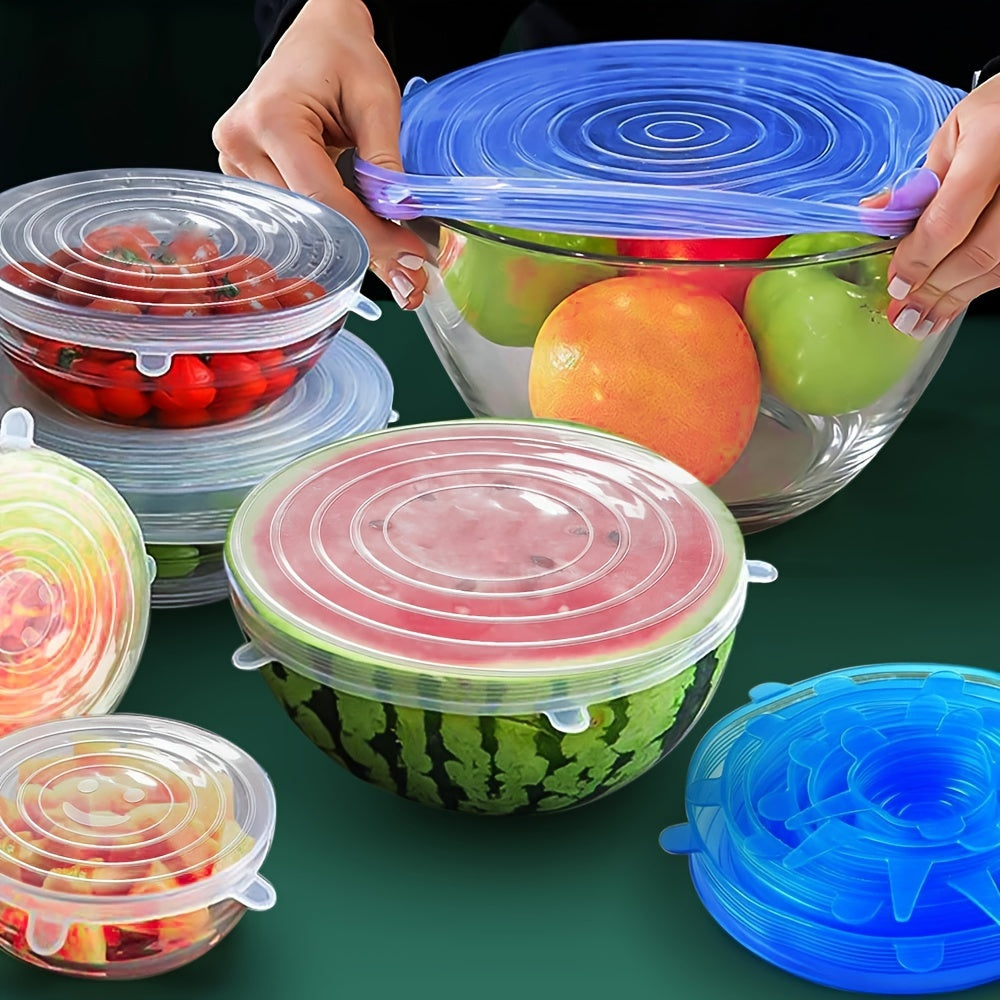 6 Reusable Silicone Stretch Lids Set – Flexible Food Storage Covers for Bowls & Containers, Multi-Size, Leak-Proof, Dishwasher & Fridge Safe