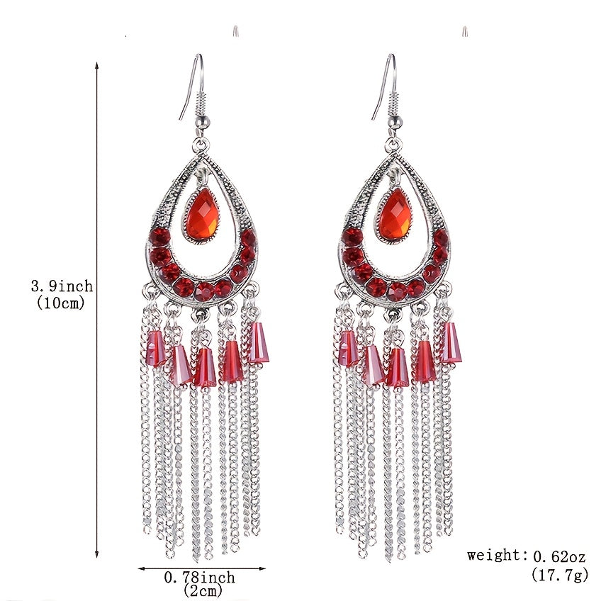 Elegant Multi-Layer Crystal & Rhinestone Teardrop Earrings - Alloy Fashion Jewelry for Women, Boho Chic