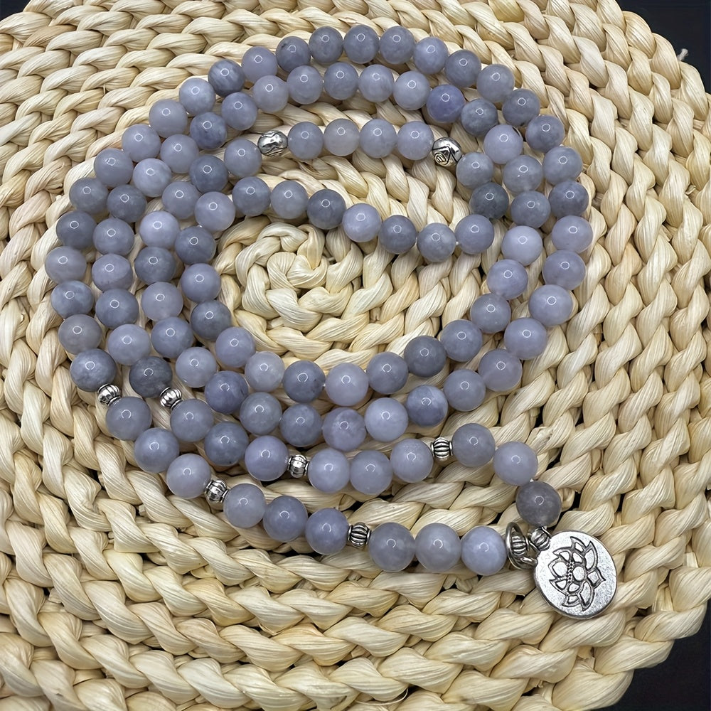 8mm Aquamarine 108 Mala Beads Bracelet Elastic Cord Wrap Bangle Jewelry For Women With 4 Accessories