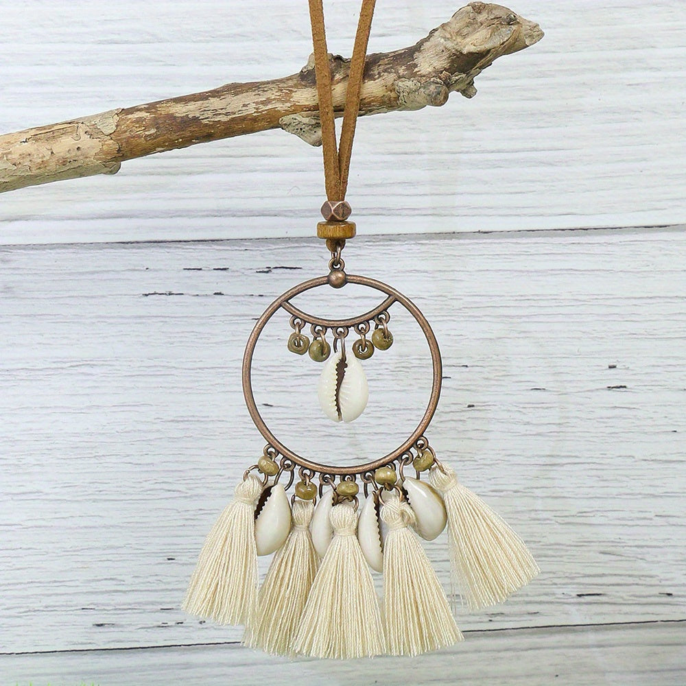 Boho-Chic 3pcs Set: Vintage-Inspired Tassel & Flower Pendant Necklaces with Rhinestone Accents - Zinc Alloy, Antique Bronze Finish for Casual Attire