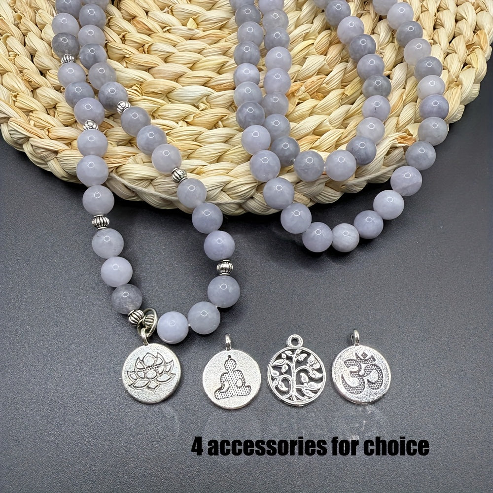 8mm Aquamarine 108 Mala Beads Bracelet Elastic Cord Wrap Bangle Jewelry For Women With 4 Accessories