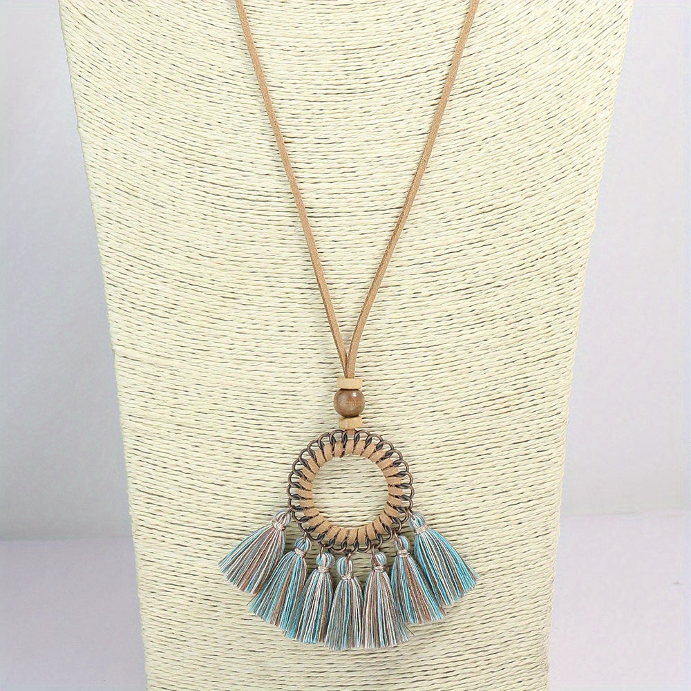 Boho-Chic 3pcs Set: Vintage-Inspired Tassel & Flower Pendant Necklaces with Rhinestone Accents - Zinc Alloy, Antique Bronze Finish for Casual Attire