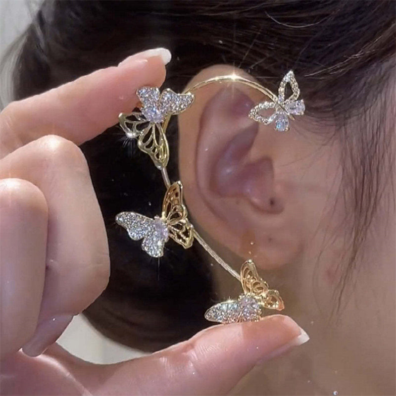 Women’s Butterfly Ear Cuffs – Non-Piercing Ear Clips with Gemstone Accents, Elegant Jewelry for Parties & Weddings