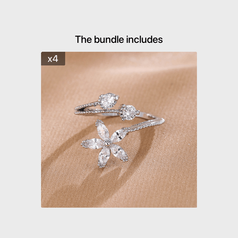 Floral-Shaped Ring Inlaid with AAA Zirconia Stones