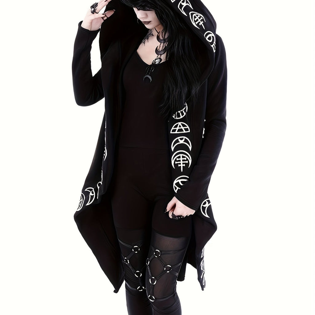 Enchanting Gothic Hooded Cardigan - Witchcraft-Inspired Design, Cozy Long Sleeves, Versatile for Casual Wear