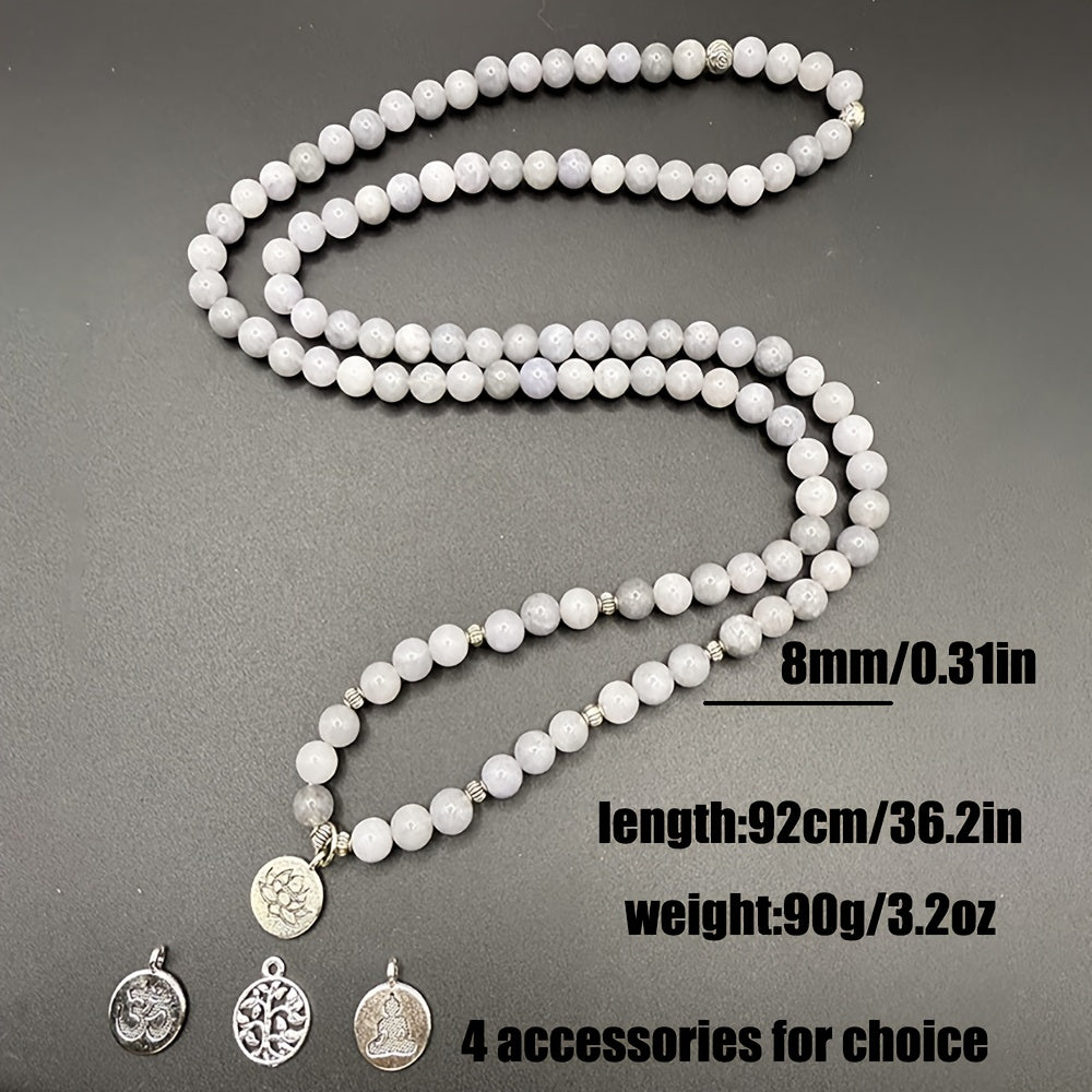 8mm Aquamarine 108 Mala Beads Bracelet Elastic Cord Wrap Bangle Jewelry For Women With 4 Accessories