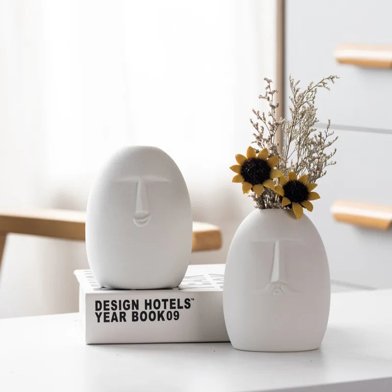 INS Nordic Decor Rustic Home Decor Face Shape Ceramic Flower Vase Decoration Home Decoration Modern Room Decoration For Home