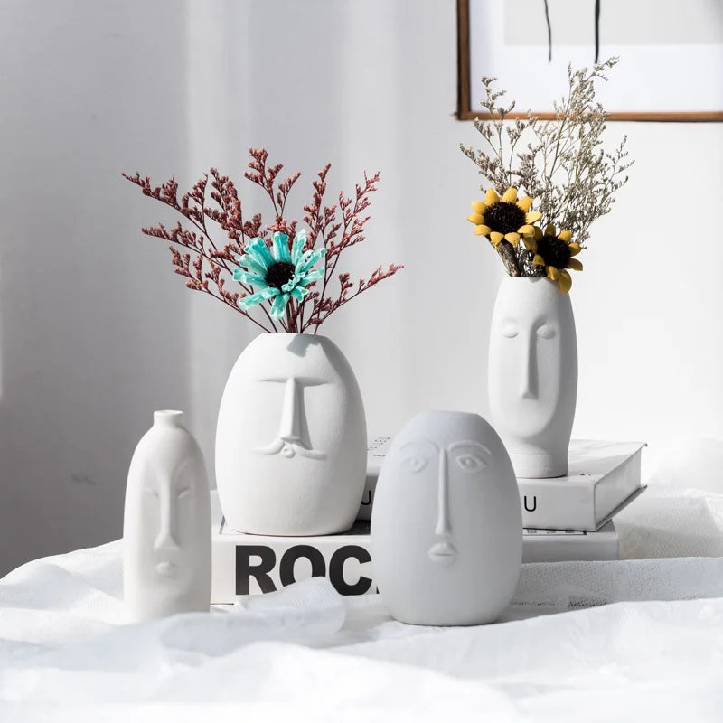 INS Nordic Decor Rustic Home Decor Face Shape Ceramic Flower Vase Decoration Home Decoration Modern Room Decoration For Home