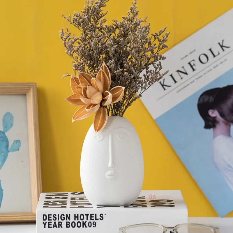 INS Nordic Decor Rustic Home Decor Face Shape Ceramic Flower Vase Decoration Home Decoration Modern Room Decoration For Home