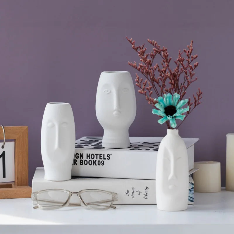 INS Nordic Decor Rustic Home Decor Face Shape Ceramic Flower Vase Decoration Home Decoration Modern Room Decoration For Home