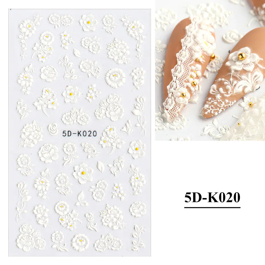 3D White Lace Butterfly Nail Art Stickers for Brides – Elegant Hollow Design Manicure Decals