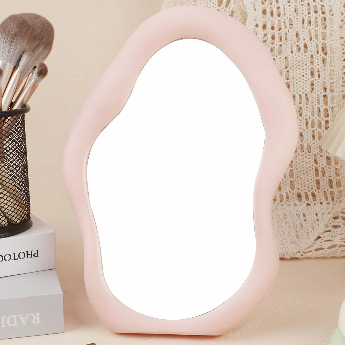 Tabletop Makeup Mirror – Decorative Bedroom & Desk Accent for Home Aesthetic Room Decor
