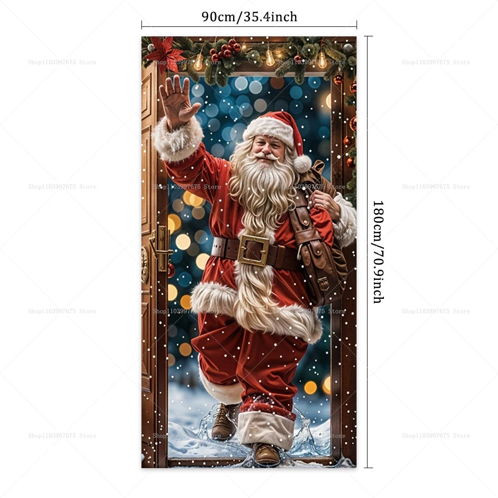 Christmas Decorations Santa Claus Door Banner Xmas Tree Gift Backdrop for Christmas Eve Indoor Outdoor Porch Background Decor