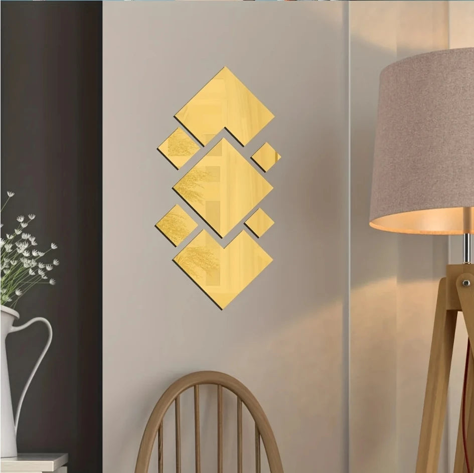 3D Acrylic Mirror Home Improvement Home Irregular Stitching DIY Wall Stickers for Living Room Bedroom Home Decoration  Stickers