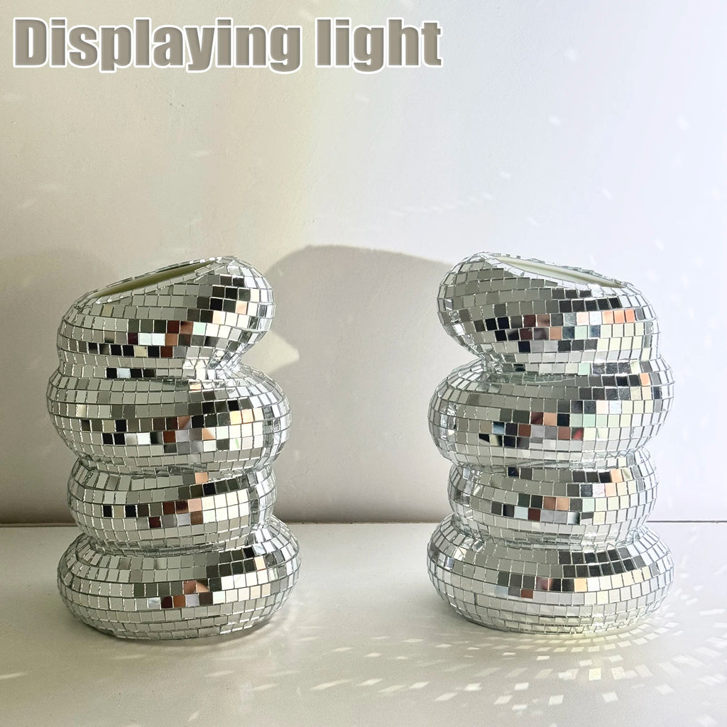 Handmade Disco Mirror Vase – Modern Tile Flower Holder for Funky Home & Aesthetic Room Decor