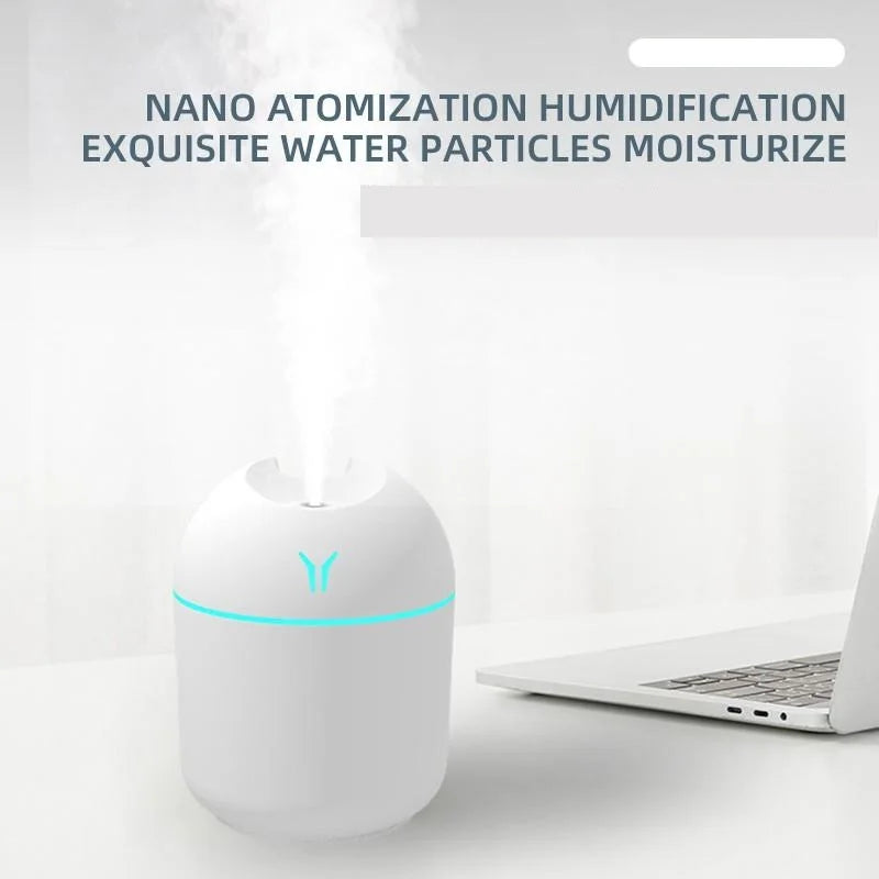 250ML USB Mini Humidifier – Ultrasonic Essential Oil Diffuser with LED Light for Home & Car, Quiet Mist Maker