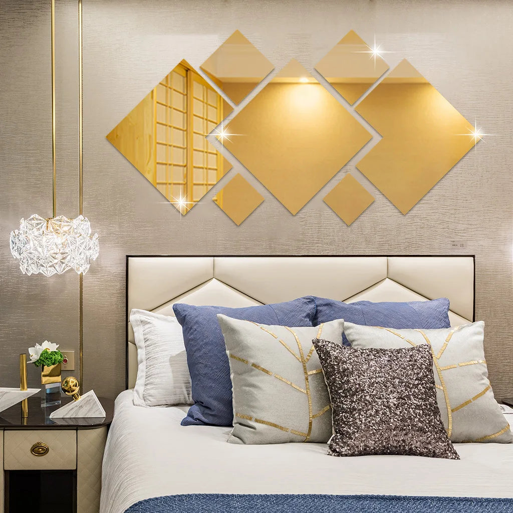 3D Acrylic Mirror Home Improvement Home Irregular Stitching DIY Wall Stickers for Living Room Bedroom Home Decoration  Stickers