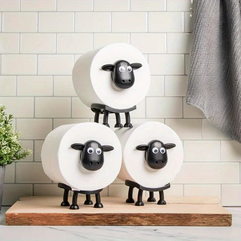 Funny Sheep Toilet Paper Holder – 3D Printed Black Free-Standing Bathroom Roll Stand, Cute & Humorous Home Decor (1/3PCS)