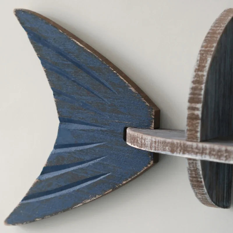 Mediterranean 3D Wooden Fishbone Wall Shelf – Retro Fish-Shaped Organizer & Decorative Wall Art for Living Rooms