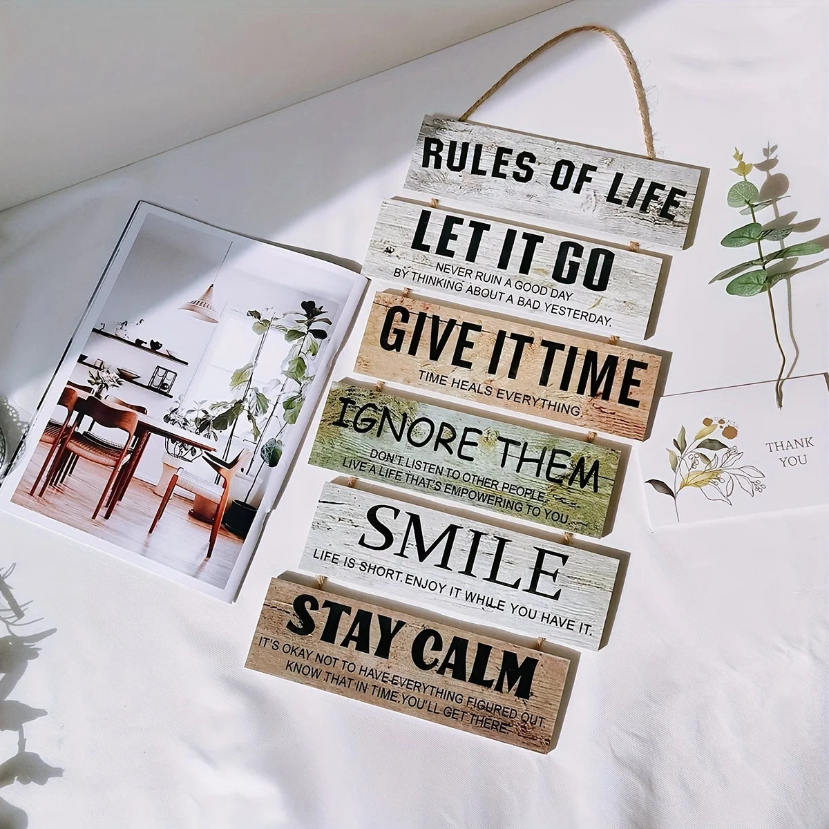 1pc Rustic Wooden Inspirational Hanging Festive Decor For Home & Gift, 3D Wall Art With Rope For Room & Holiday