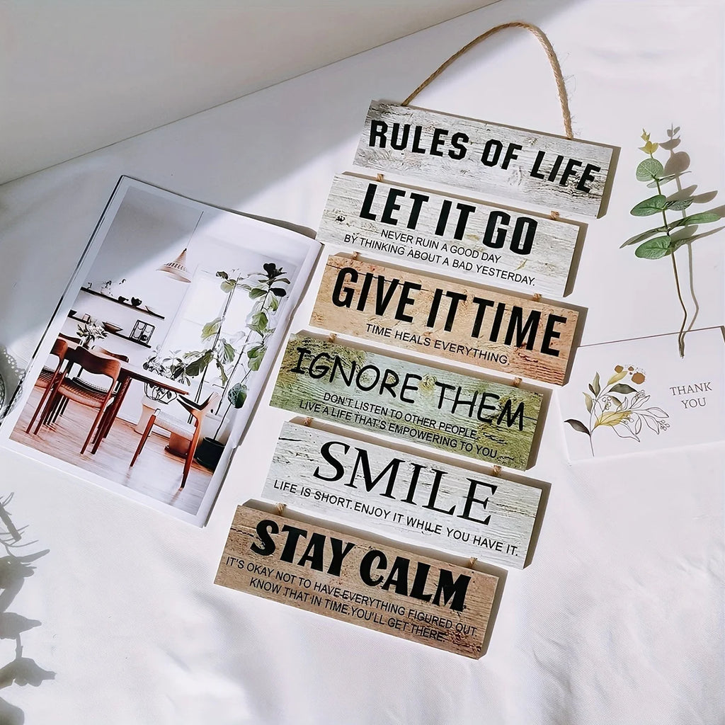 1pc Rustic Wooden Inspirational Hanging Festive Decor For Home & Gift, 3D Wall Art With Rope For Room & Holiday