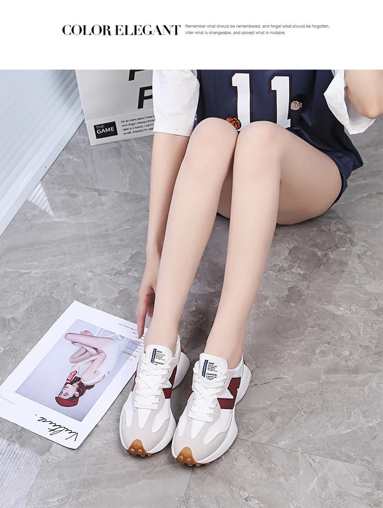 Women’s Casual Sneakers – Autumn Fashion Breathable Lace-Up Sports Shoes, Platform Walking Shoes