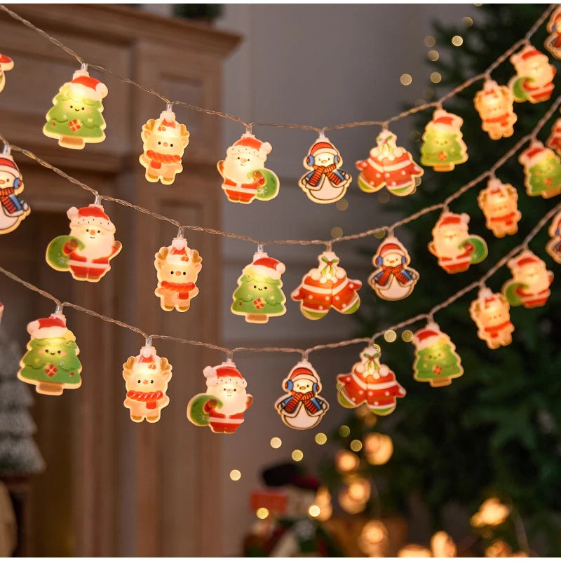 Christmas Creative Decorative Atmosphere Lights Solar Lamp String Led Santa Claus Snowman String Lights Party Decorations