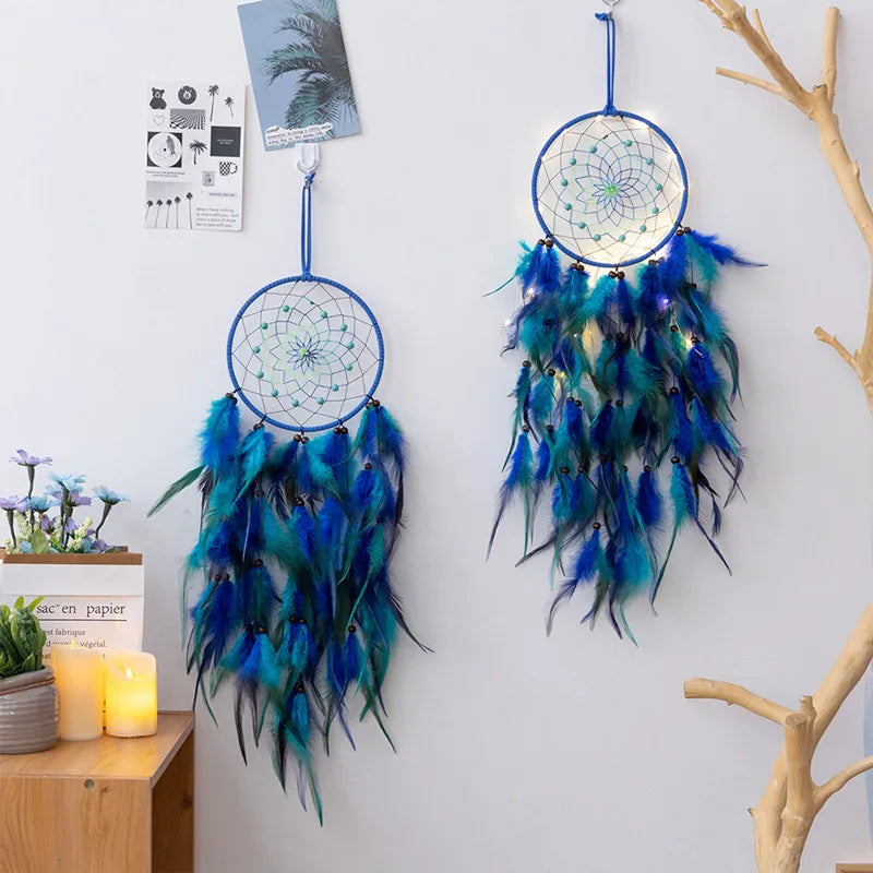 Blue Dreamcatcher Wall Hanging – Feather Home Decor for Bedroom & Living Room