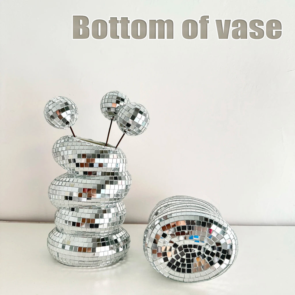 Disco Mirror Tile Vase – Handmade Modern Flower Vase for Funky Home & Aesthetic Room Decor