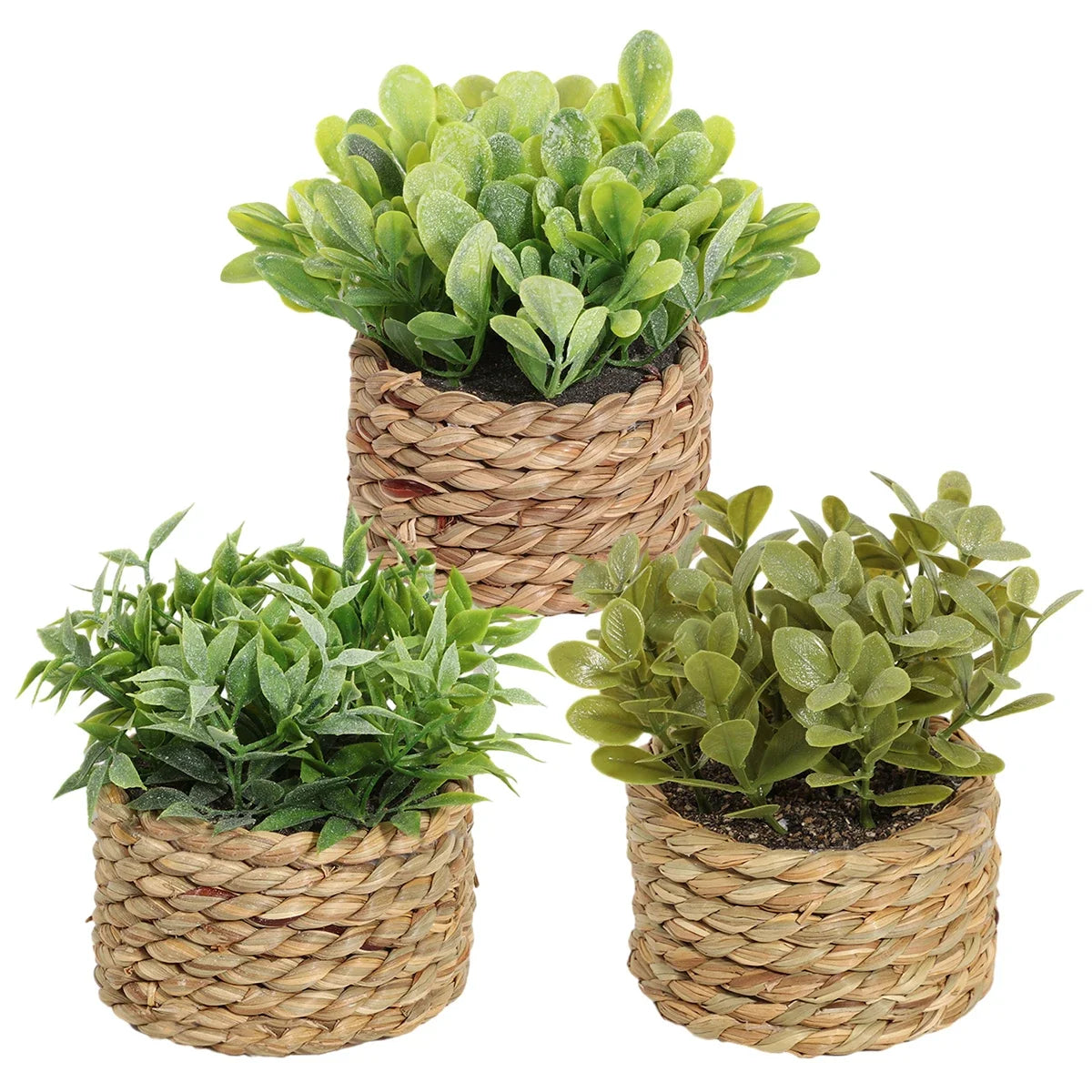 3pcs Green Artificial Plants Grass Woven Small Potted Plants Home Decoration home decor  home decoration  plants