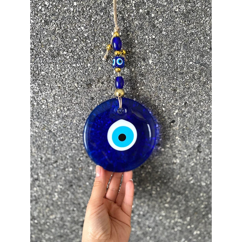 Blue Evil Eye Wall Hanging – Glass Nazar Boncuk Home Decor, Bohemian Greek Art