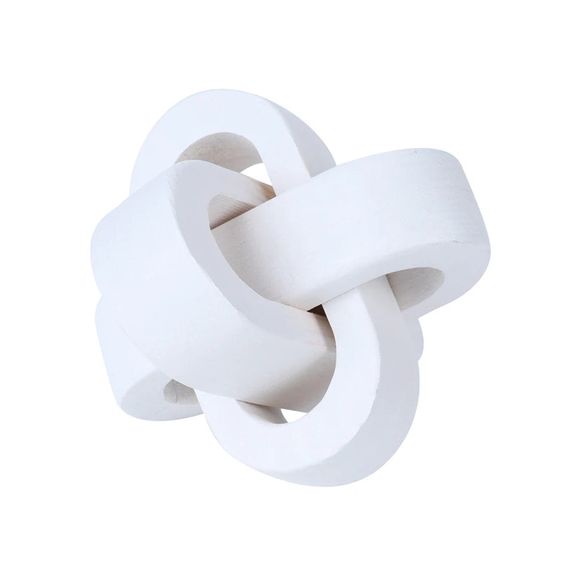 Hand-Carved Wooden Knot Decor – Boho 3-Link Wood Sculpture for Farmhouse, Office & Rustic Home Styling