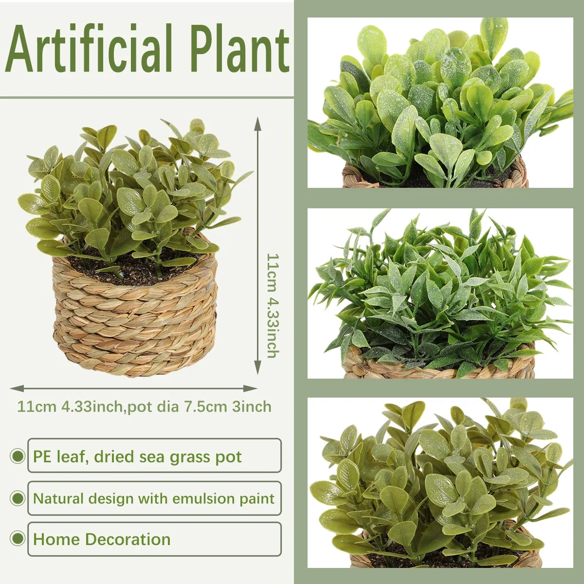 3pcs Green Artificial Plants Grass Woven Small Potted Plants Home Decoration home decor  home decoration  plants