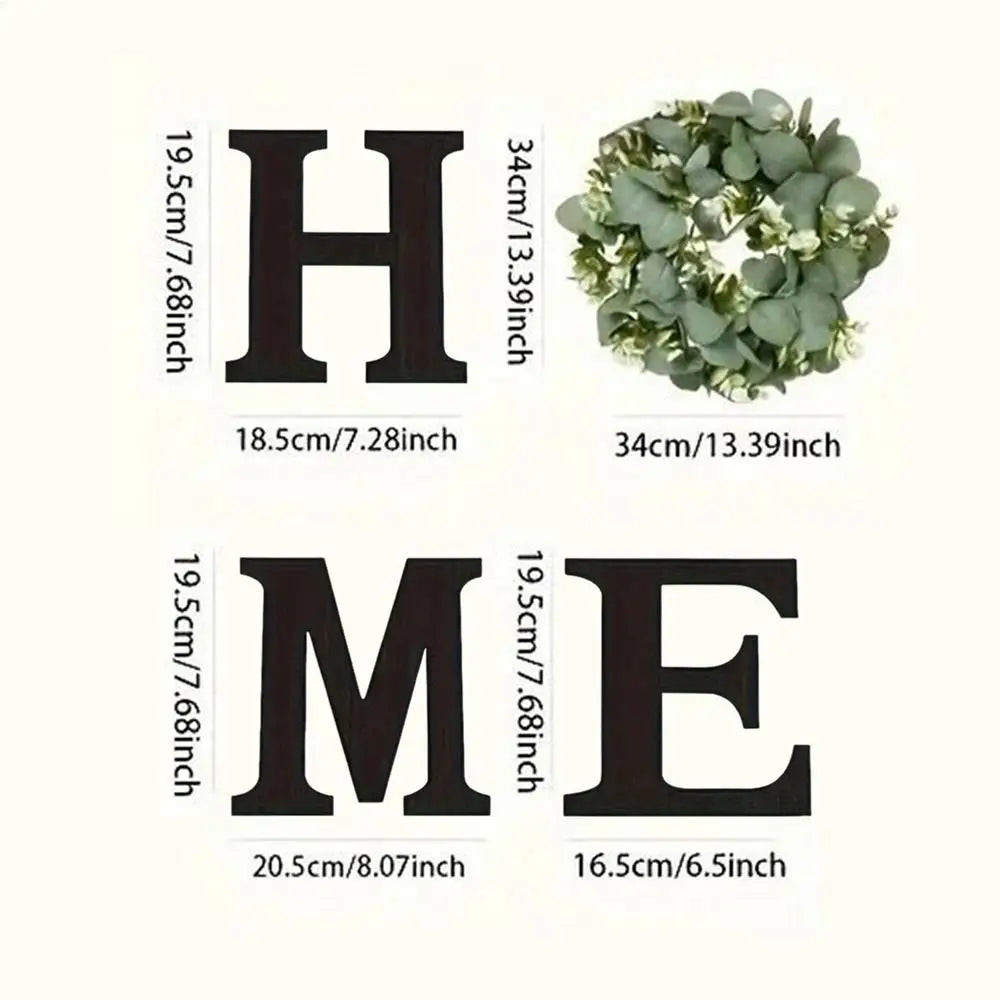 Wooden “HOME” Wall Sign with Faux Eucalyptus Wreath – Rustic Farmhouse Wall Decor for Kitchen & Living Room