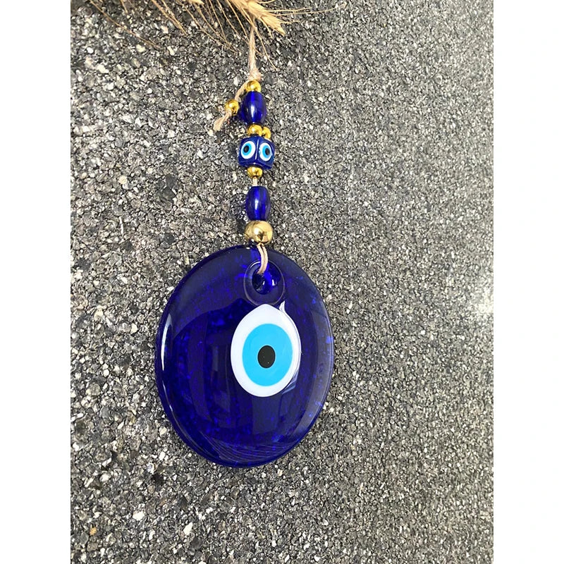 Blue Evil Eye Wall Hanging – Glass Nazar Boncuk Home Decor, Bohemian Greek Art