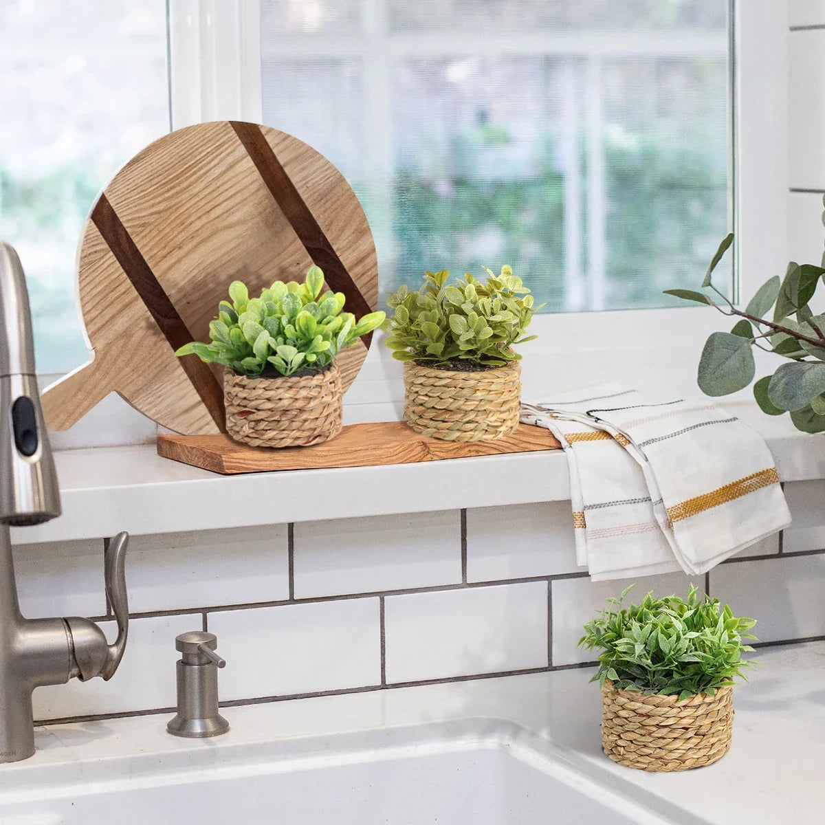 3pcs Green Artificial Plants Grass Woven Small Potted Plants Home Decoration home decor  home decoration  plants