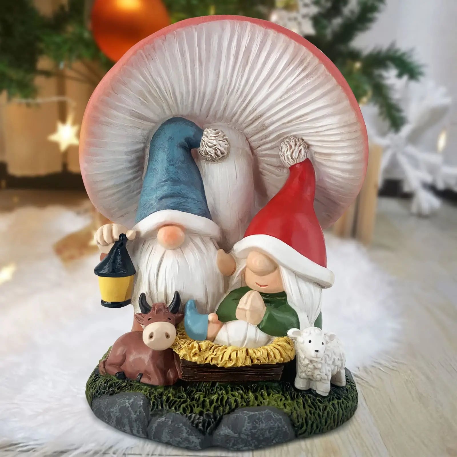 Christmas Decoration Indoor Home Decor-3.2''L 3.2''W 4.3''H Gnome Nativity Sets-Nativity Scene Xmas Holiday Decor