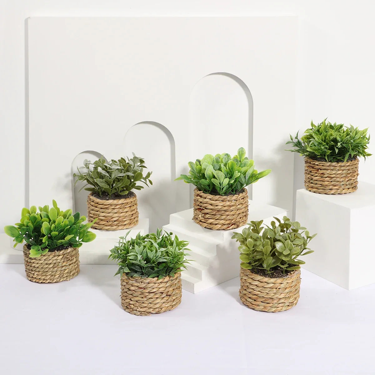 3pcs Green Artificial Plants Grass Woven Small Potted Plants Home Decoration home decor  home decoration  plants