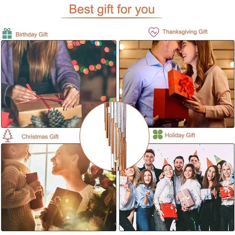 12-Tube Aluminum Alloy Wind Chime – Gold/Silver Bell Chimes with Hook for Outdoor Home, Garden, Wedding & Memorial Decor