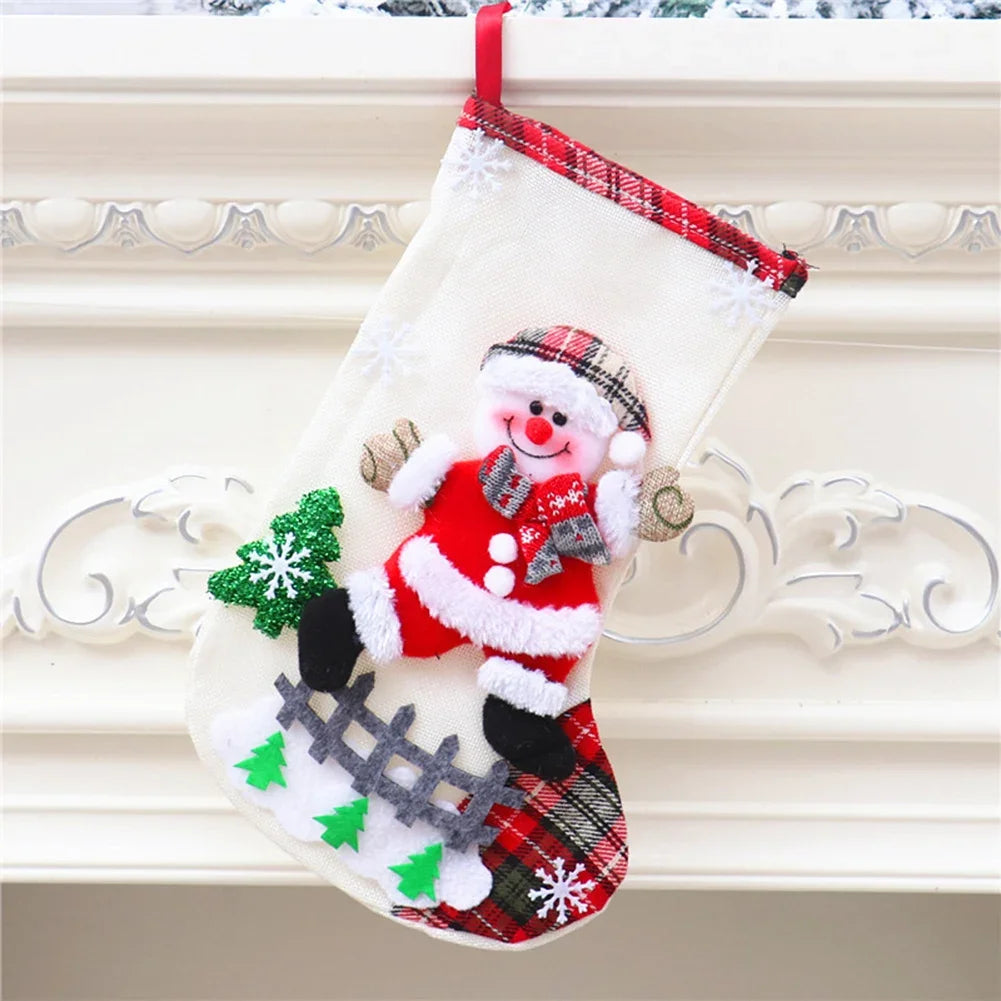4Pcs Christmas Stockings Set Large Capacity Christmas Ornament Sock Plush Santa Claus/Snowman/Bear/Elk for Home Classroom Party